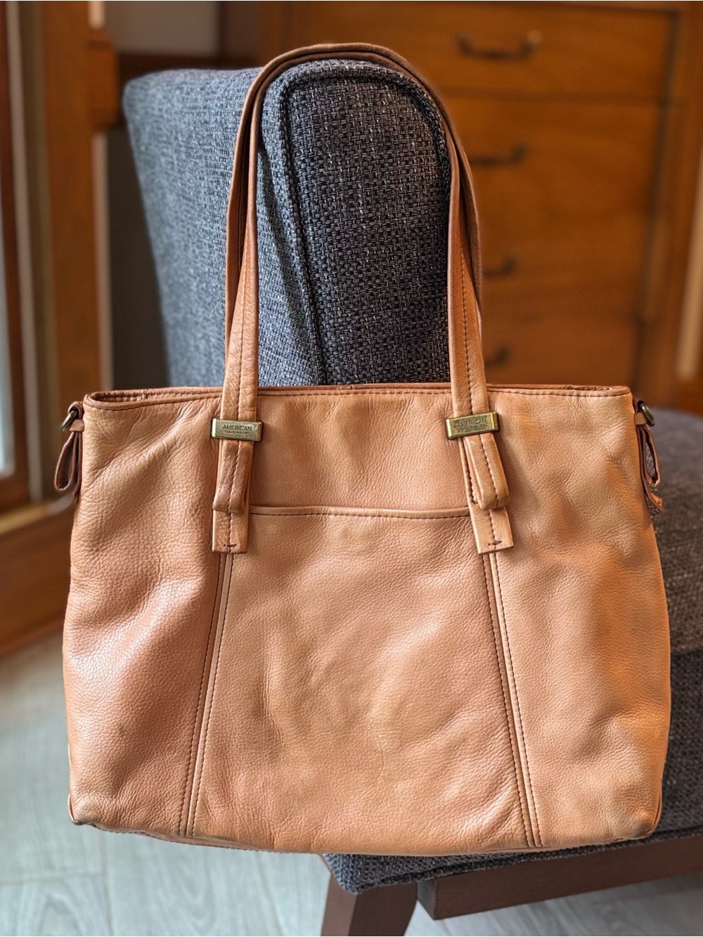 American Leather Co. Tan Tote with Dual Top Handles, Brown Shoulder Bag Purse